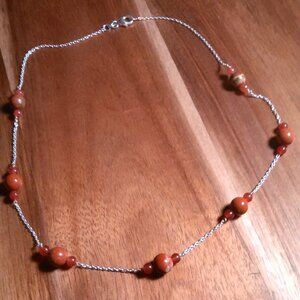 Red Jasper and Red Agate Sterling Silver Necklace
